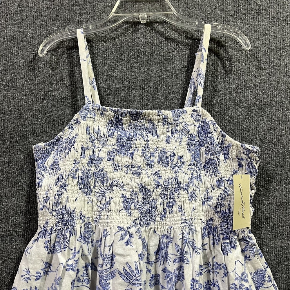Universal Thread Smocked Mini Sundress Womens Medium White Blue Floral Linen - Picture 5 of 9